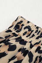 Parchment leopard print drawstring wide-leg pants with elastic waistband, flowy and lightweight polyester culottes by Dear-Lover.