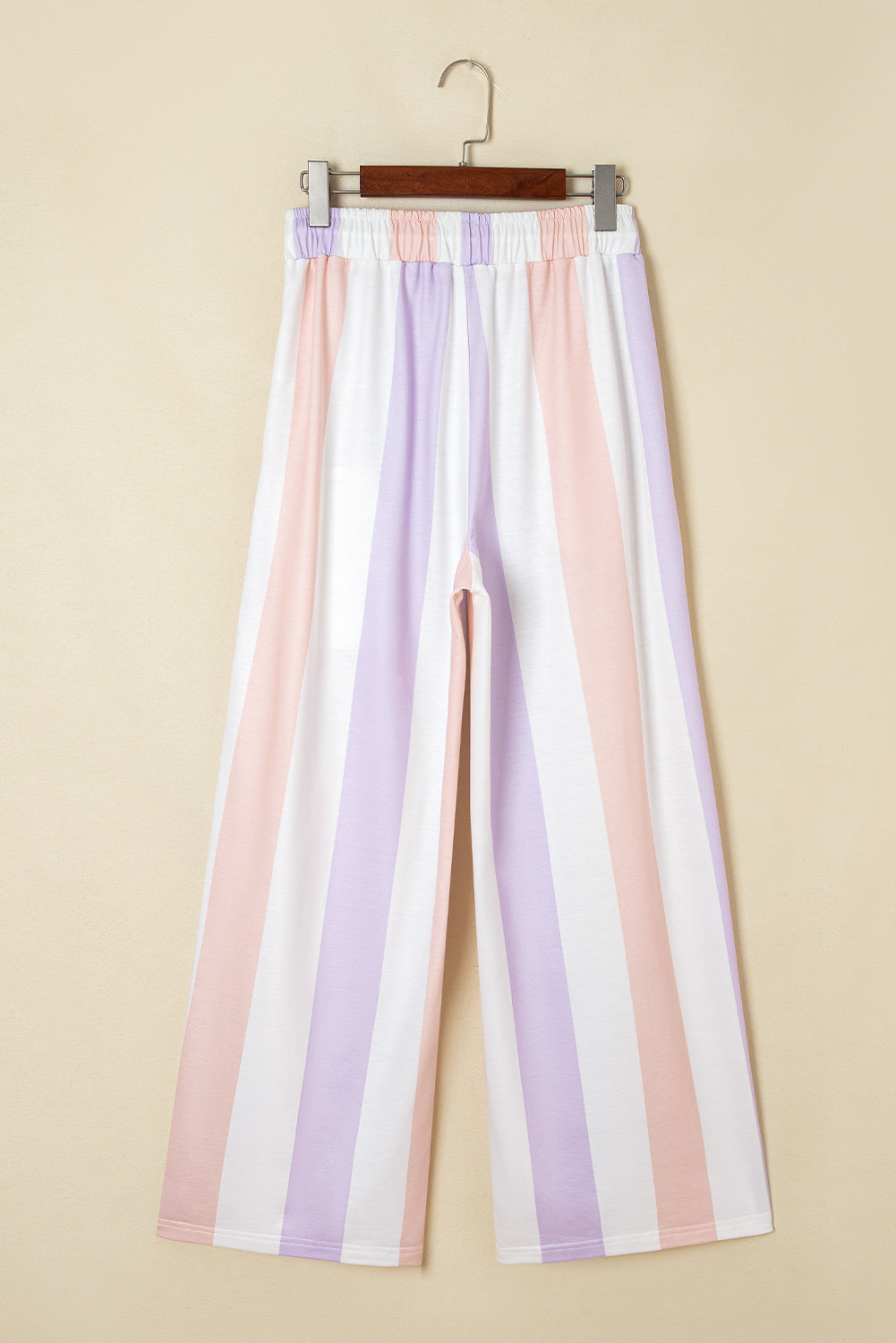 Purple stripe multicolored print drawstring loose pants with side pockets, casual bottoms from Dear-Lover Dropshipping.