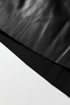 Black faux leather retro buckle detail pleated flared midi skirt from Dear-Lover, showcasing its stylish design and stitched accents.
