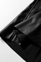 Black faux leather retro buckle detail pleated flared midi skirt by Dear-Lover Dropshipping, showing the stylish skirt with pleats and buckle accents.
