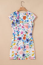 Sky blue floral print cap sleeve mini dress by Dear-Lover, vibrant pattern, fitted silhouette, perfect for casual or summer wear.