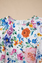 Sky blue floral print cap sleeve mini dress by Dear-Lover, made of polyester and elastane, featuring vibrant floral patterns.