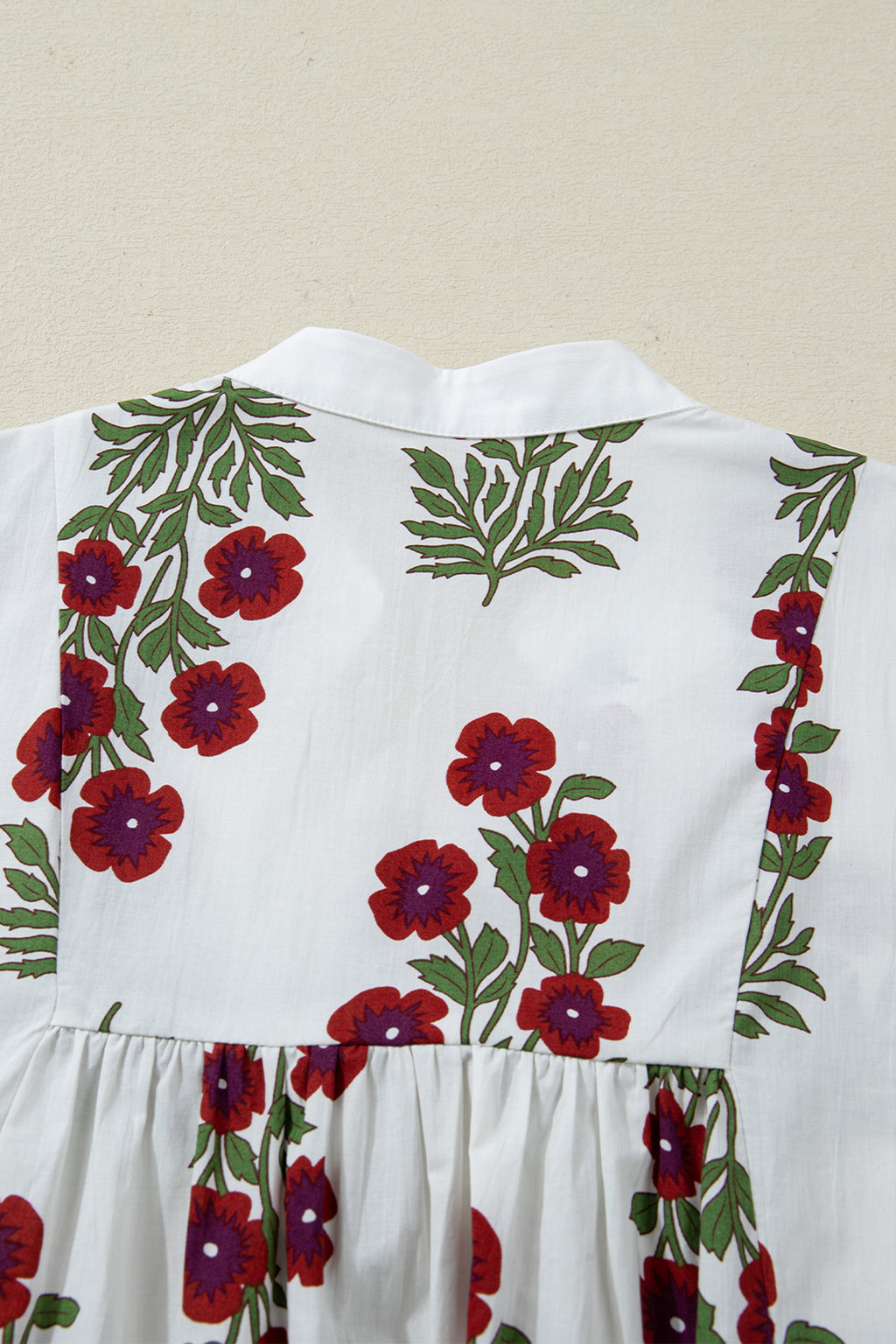 White floral dress by Dear-Lover with V-neck, frilled 3/4 sleeves, loose fit, made of cotton, perfect for casual wear.