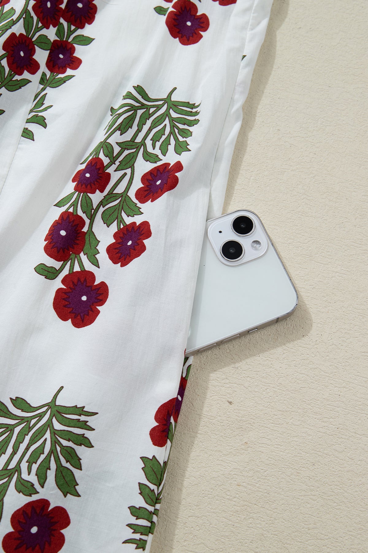 White floral dress by Dear-Lover with frilled V-neck, 3/4 sleeves, loose fit, made of cotton, perfect for casual wear.