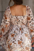 White floral print sweetheart neck long sleeve high waist mini dress from Dear-Lover, showcasing a feminine floral dress design.