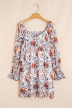 White floral print sweetheart neckline long sleeve high-waist mini dress by Dear-Lover, featuring a feminine floral pattern and elegant fit.