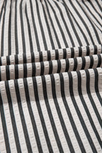 Black stripe maxi dress by Dear-Lover with scallop trim, shirt collar, half button, and 3/4 sleeves in a stylish, long design.