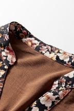 Chestnut floral patchwork maxi dress by Dear-Lover with notched neck and long sleeves, made of 100% polyester.