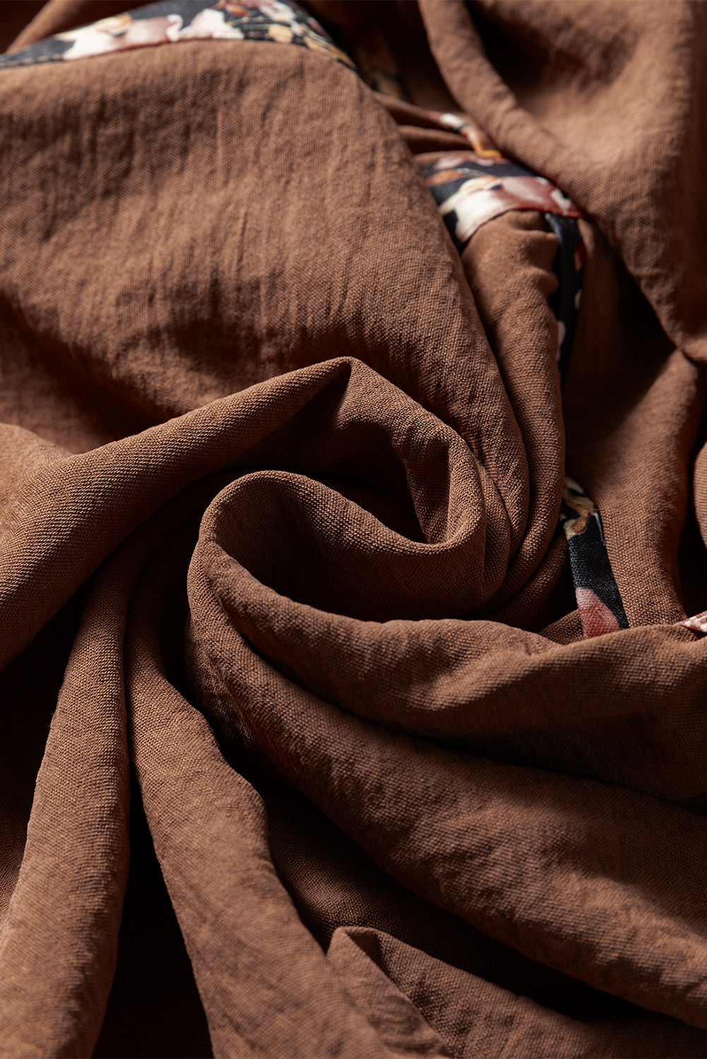 Chestnut floral patchwork detail long sleeve maxi dress with notched neck by Dear-Lover, made of 100% polyester.