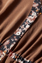 Chestnut floral patchwork detail maxi dress with notched neckline and long sleeves by Dear-Lover, made of 100% polyester.