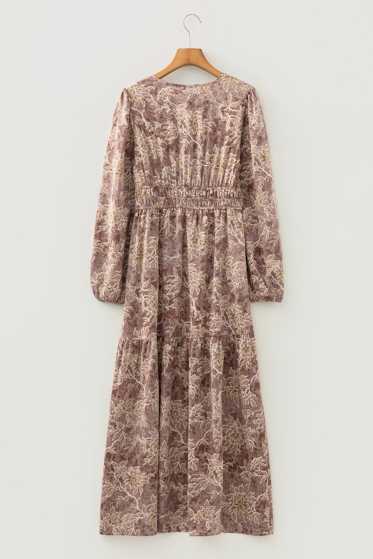 Sky blue floral print smocked high waist maxi dress with long sleeves by Dear-Lover, perfect for elegant summer occasions.