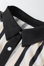 Black stripe midi dress with 3/4 puff sleeves, button-down style, made of viscose fabric, from Dear-Lover Dropshipping.