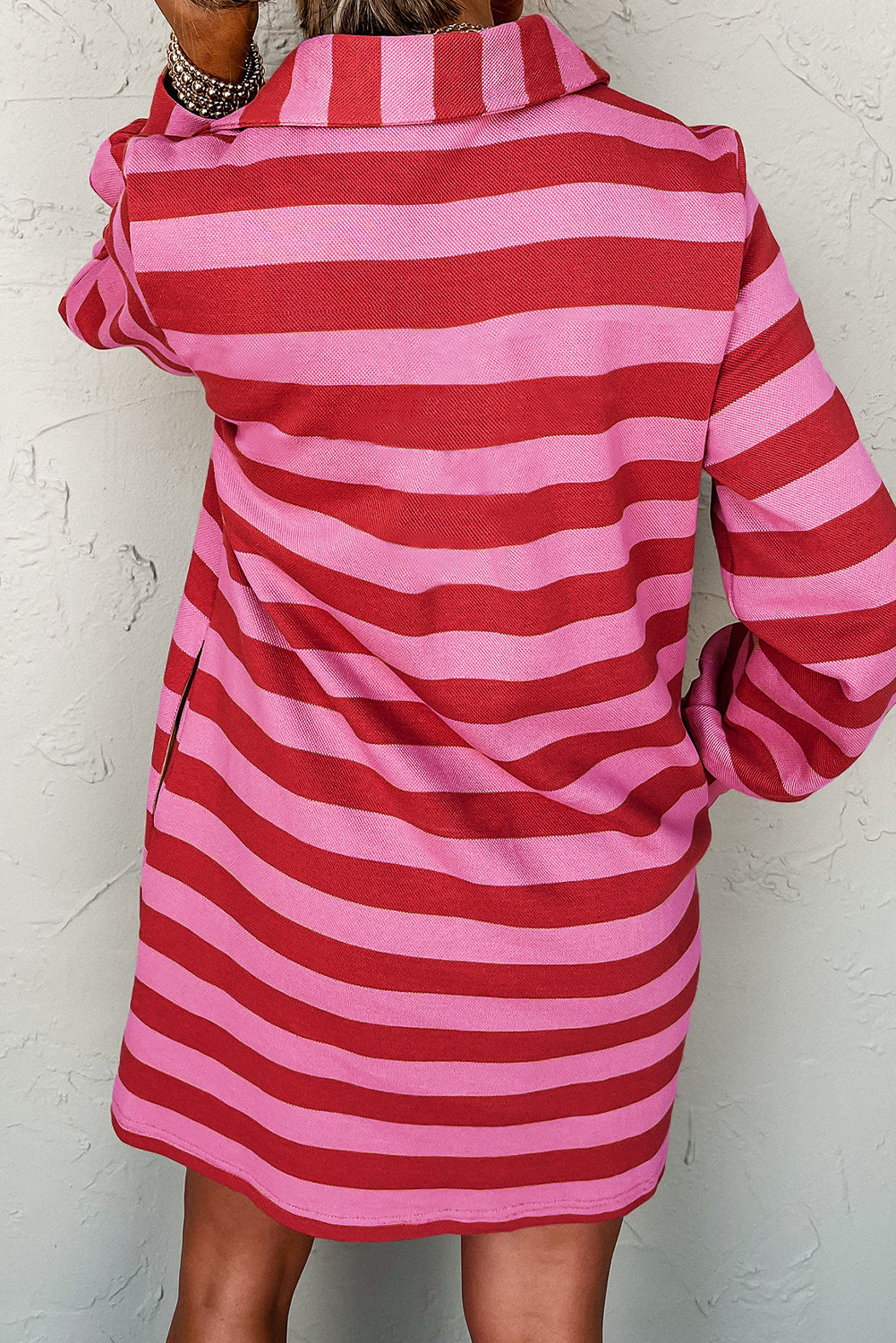 Black stripe polo neck shift fit sweatshirt dress with side pockets by Dear-Lover, featuring mini length, polyester blend, and comfortable stretch.
