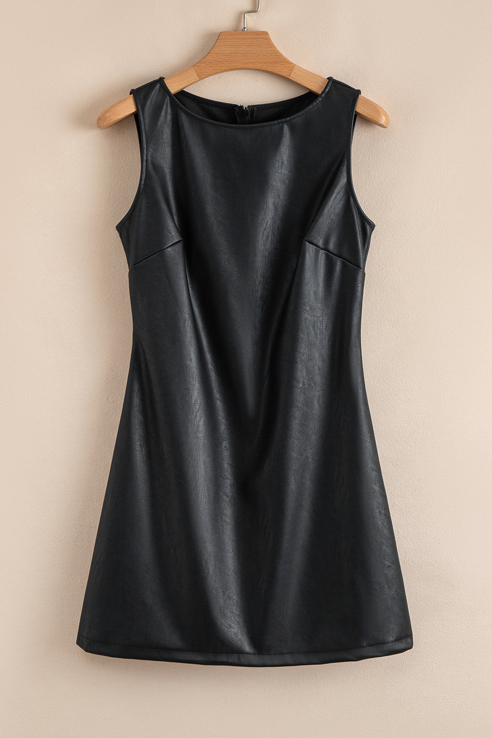 Coffee-colored vegan leather sleeveless mini dress by Dear-Lover, stylish and fitted for modern fashion.