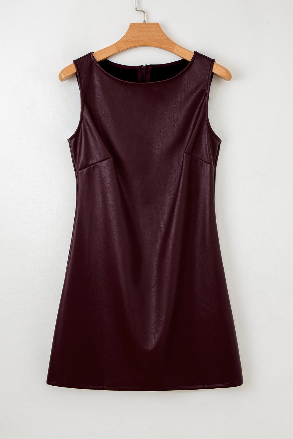 Coffee vegan leather sleeveless mini dress from Dear-Lover, stylish dress with a sleek mini length and modern design.