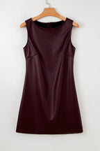 Coffee vegan leather sleeveless mini dress from Dear-Lover, stylish dress with a sleek mini length and modern design.