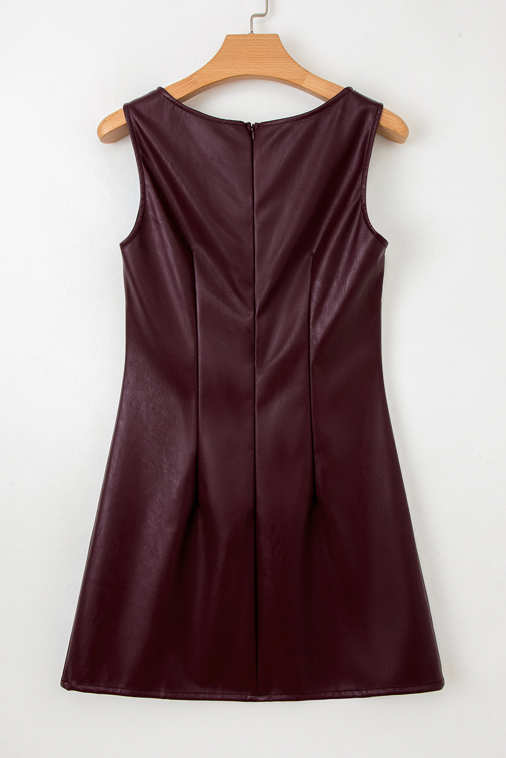Coffee-colored vegan leather sleeveless mini dress by Dear-Lover, stylish and fitted for a chic look.