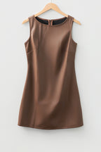 Coffee vegan leather sleeveless mini dress from Dear-Lover, stylish mini dress with a sleek, fitted design perfect for casual or dressy occasions.