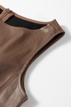 Coffee vegan leather sleeveless mini dress from Dear-Lover, stylish dress with a fitted silhouette and mini length.