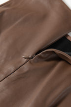 Coffee vegan leather sleeveless mini dress by Dear-Lover, stylish and fitted mini dress with a sleek sleeveless design.