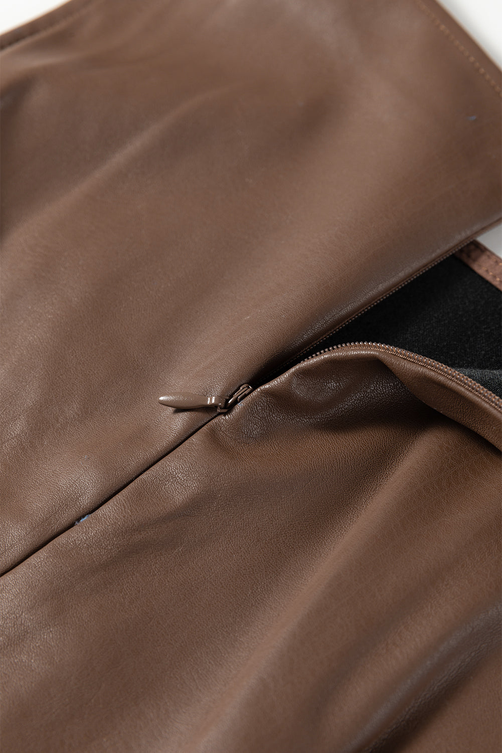Coffee vegan leather sleeveless mini dress by Dear-Lover, stylish and fitted mini dress with a sleek sleeveless design.