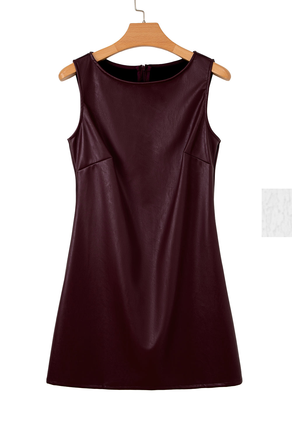 Coffee vegan leather sleeveless mini dress by Dear-Lover, stylish dress with a sleek mini silhouette and sleeveless design.