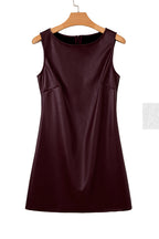 Coffee vegan leather sleeveless mini dress by Dear-Lover, stylish dress with a sleek mini silhouette and sleeveless design.