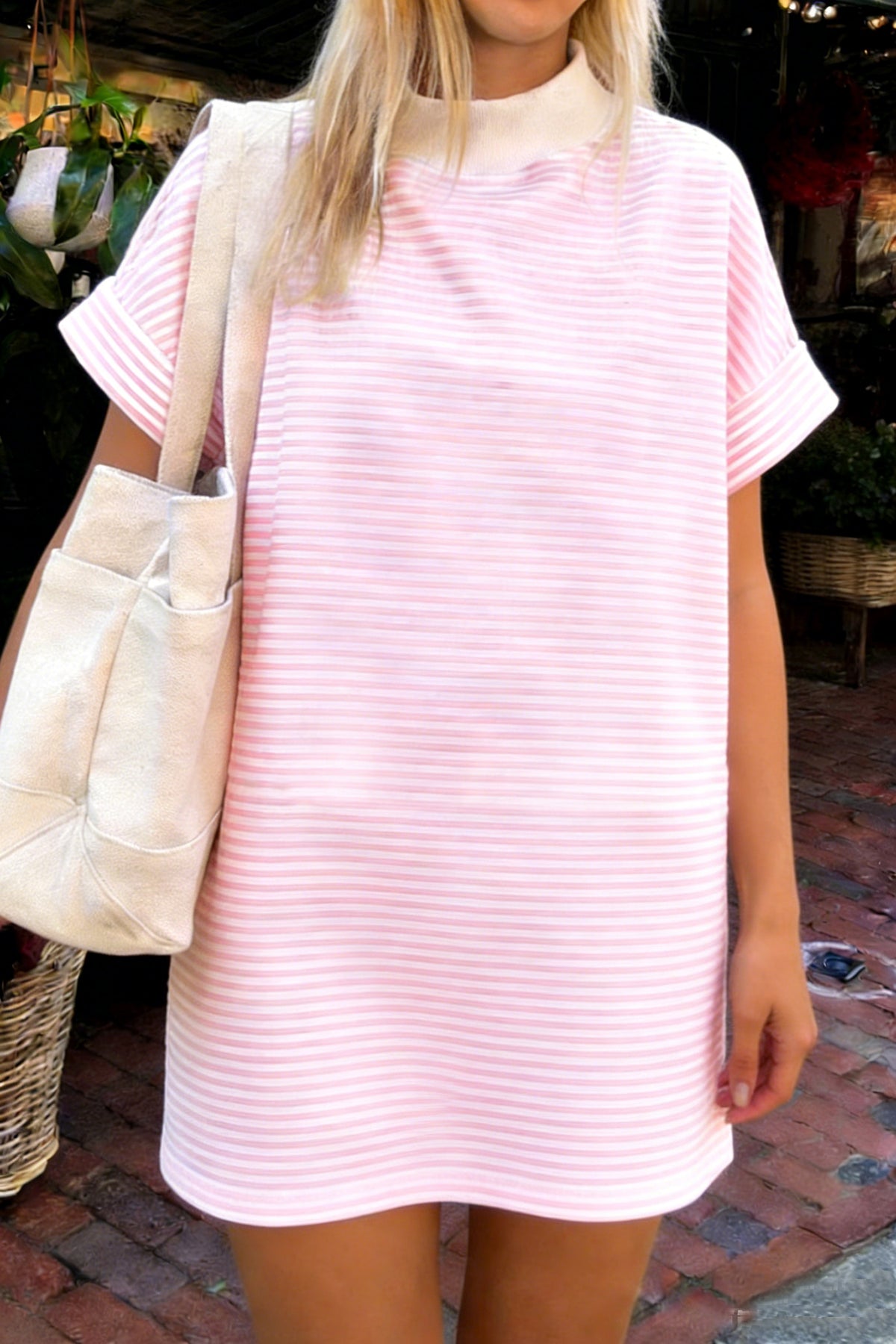 Pink striped Palmetto Pocket Dress by Dear-Lover, a mini cotton and elastane dress with a casual, comfortable fit.