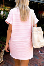 Pink striped Palmetto Pocket Dress by Dear-Lover, a mini cotton and elastane dress with side pockets, perfect for casual wear.