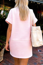 Pink stripe Palmetto Pocket Dress by Dear-Lover, a mini cotton and elastane dress with side pockets, perfect for casual wear.