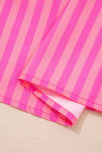 Dear-Lover Rose striped print mini dress with bow detail, short puff sleeves, lightweight polyester fabric, stylish and feminine.