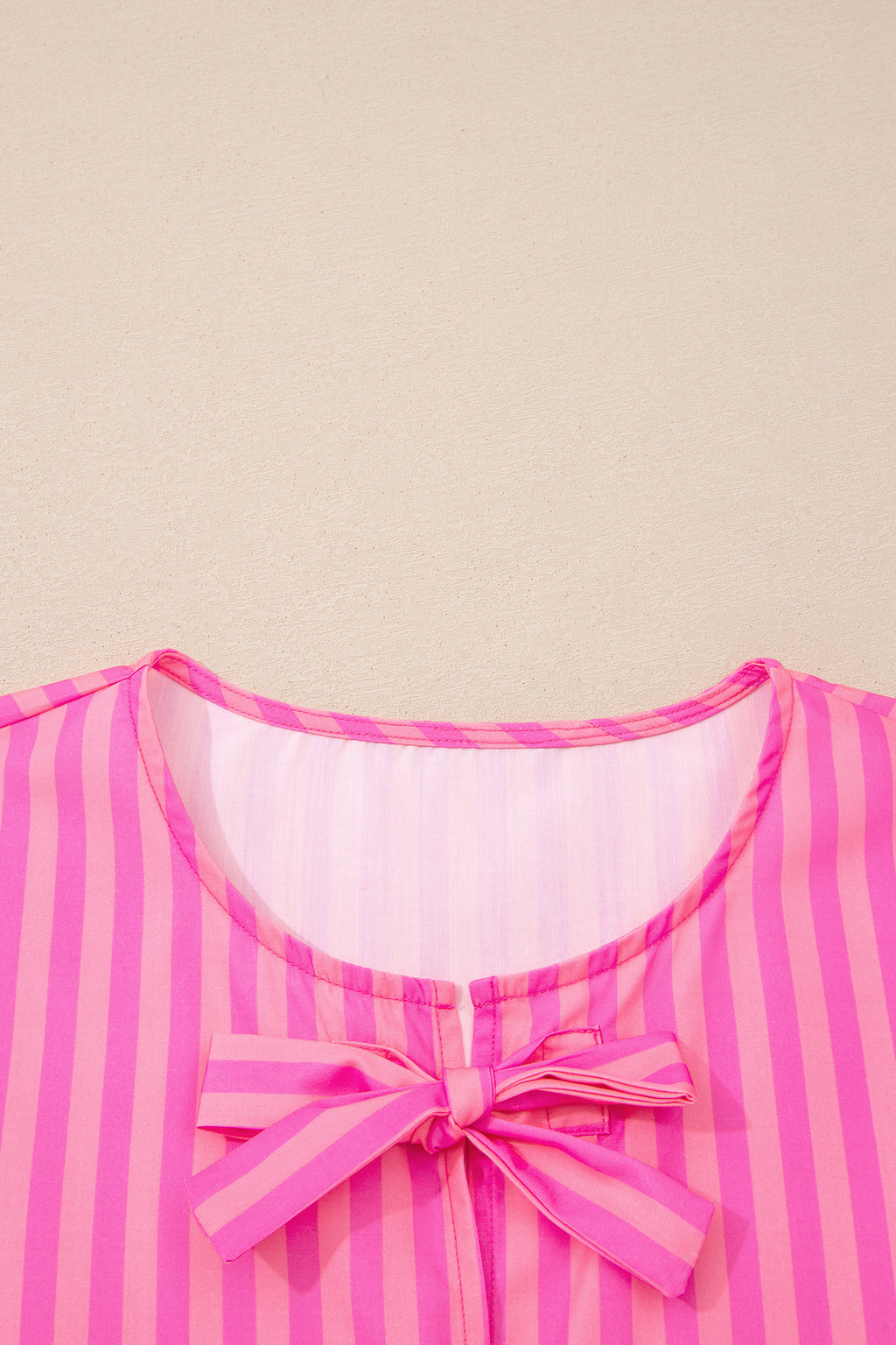 Rose striped print mini dress with bow detail, short puff sleeves, from Dear-Lover. Elegant, feminine summer dress.