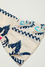 White printed tribal mini dress with bracelet sleeves and buttoned front, made of lightweight polyester by Dear-Lover.