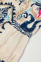 White tribal print mini dress with bracelet sleeves and buttoned front, made of lightweight polyester, by Dear-Lover.