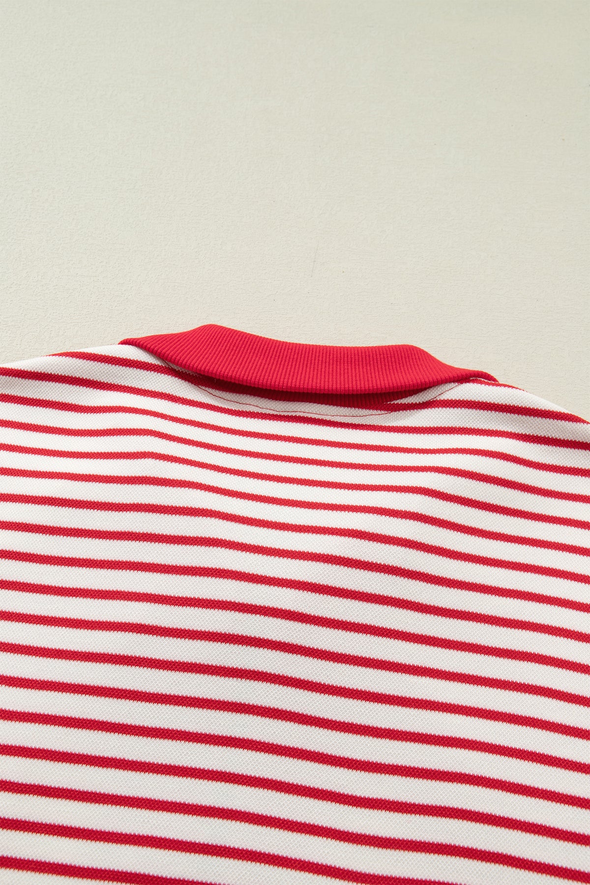 Red stripe quarter zip polo collar T-shirt dress with pockets, made of polyester and cotton, by Dear-Lover Dropshipping.