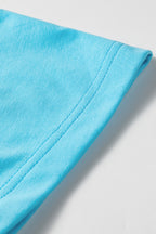 Light blue drop shoulder casual T-shirt mini dress by Dear-Lover, made of cotton and polyester, loose fit, short sleeves.