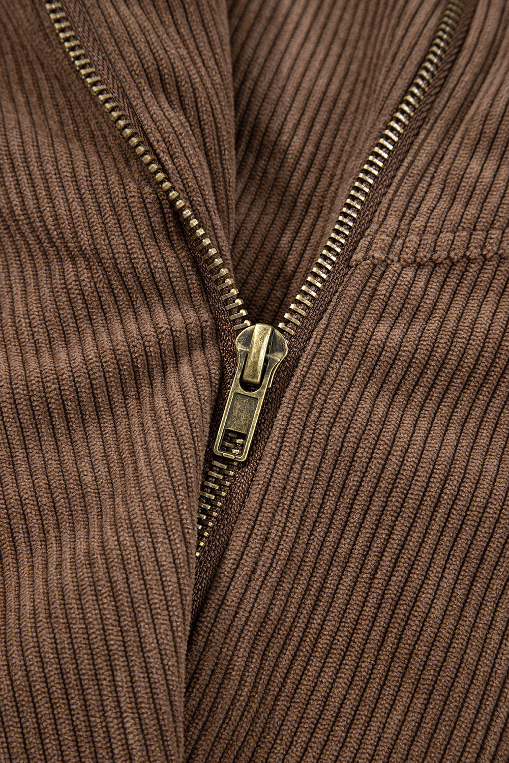 Dark khaki corduroy jacket with button and zip-up front, lapel collar, casual outerwear by Dear-Lover Dropshipping.