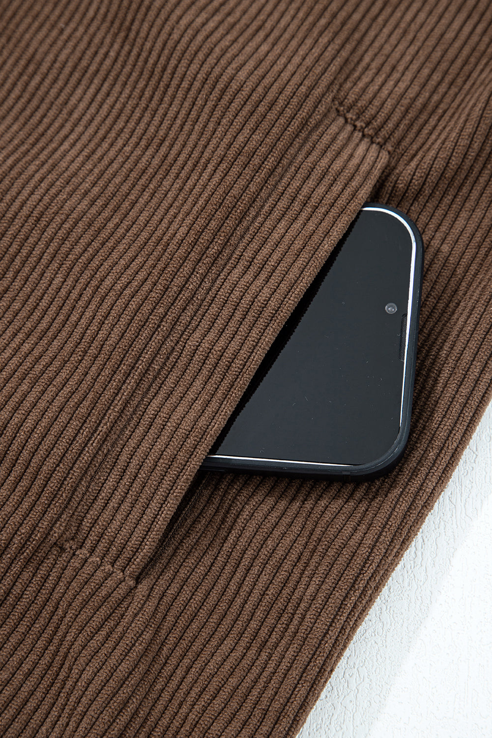 Dark khaki corduroy jacket with button and zip-up front, lapel collar, from Dear-Lover, casual outerwear for men or women.
