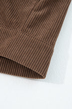Dark khaki corduroy jacket with button and zip-up front, lapel collar, by Dear-Lover Dropshipping, stylish outerwear for women.