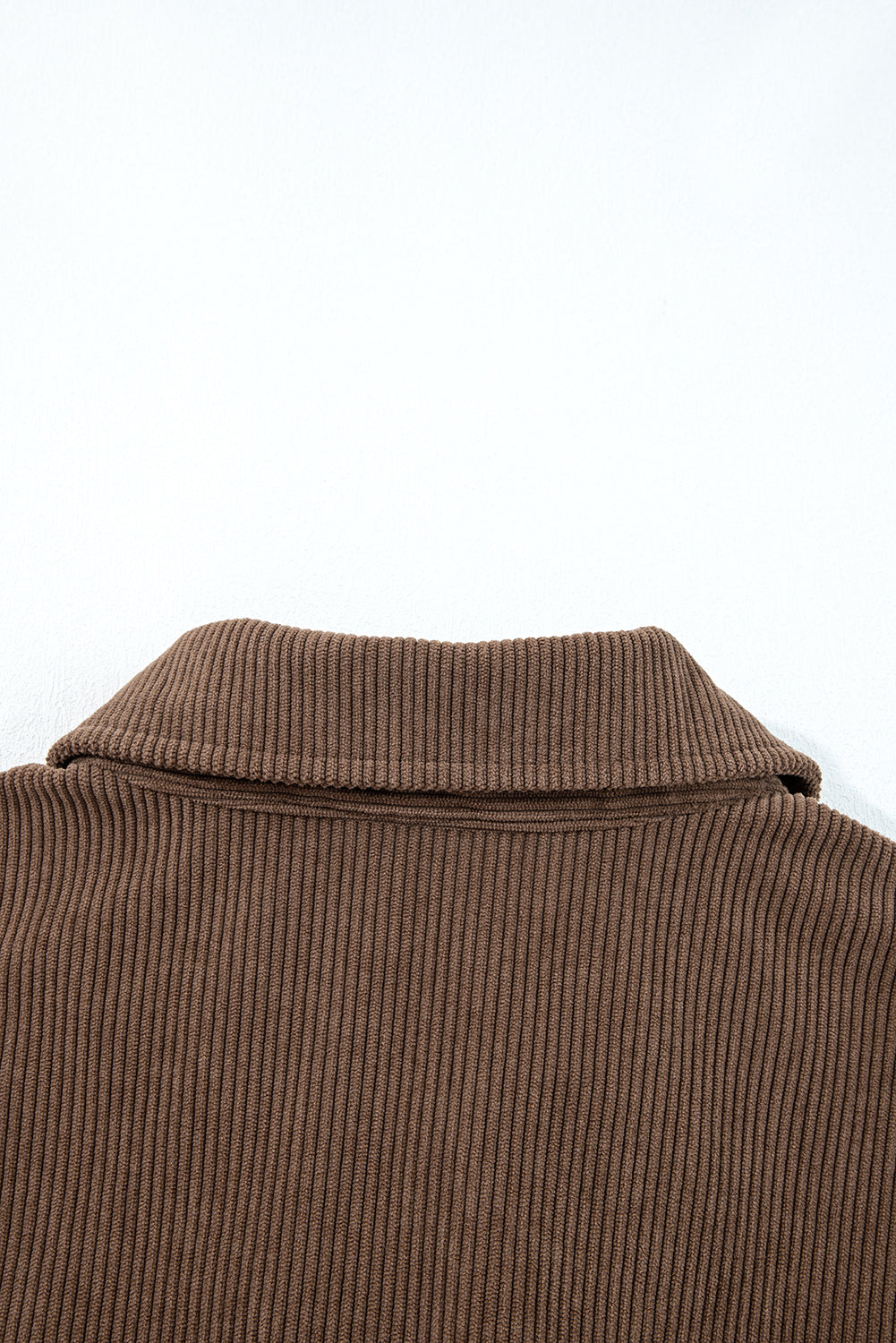 Dark khaki corduroy jacket with button and zip-up closure, lapel collar, from Dear-Lover, suitable as stylish outerwear.