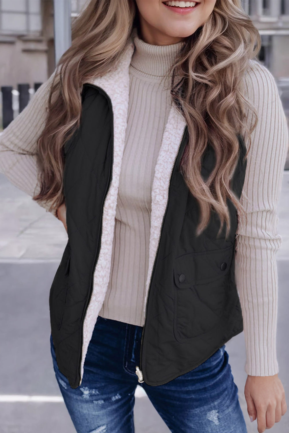 Pink fleece-lined quilted vest coat for women, Dear-Lover outerwear, lightweight polyester vest with cozy fleece interior.
