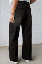 Black acid wash contrast lace-up plus size jeans by Dear-Lover, featuring a relaxed fit and stylish design.