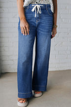 Black acid wash contrast lace-up plus size jeans from Dear-Lover, with a relaxed fit and denim texture.