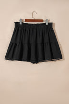 Plus size boho ruffled shorts with lace trim and elastic waist, featuring a relaxed, frilled design by Dear-Lover.