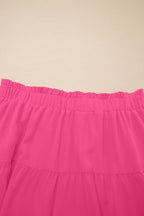 Plus size boho ruffled shorts with frilled elastic waistband and lace trim, featuring a relaxed, stylish design.