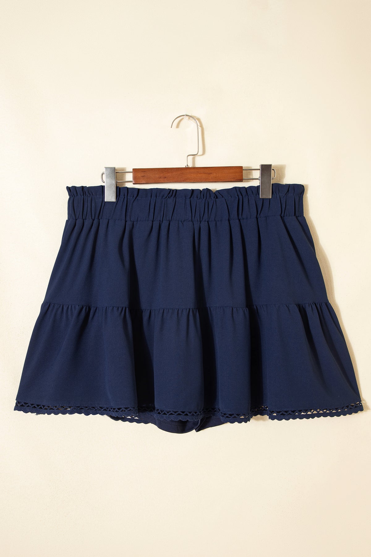 Plus size boho ruffled shorts with lace trim and elastic waist, designed by Dear-Lover, featuring a trendy, comfortable fit.