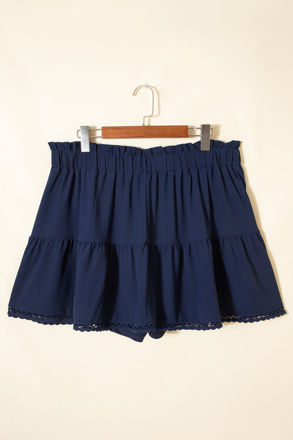 Plus size boho ruffled shorts with lace trim and elastic waist from Dear-Lover, featuring a frilled, stylish design.