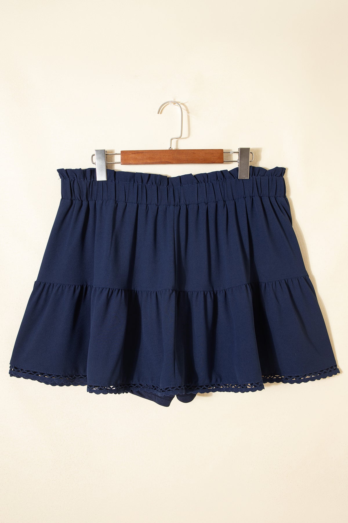 Plus size boho ruffled shorts with lace trim and elastic waist from Dear-Lover, featuring a frilled, stylish design.