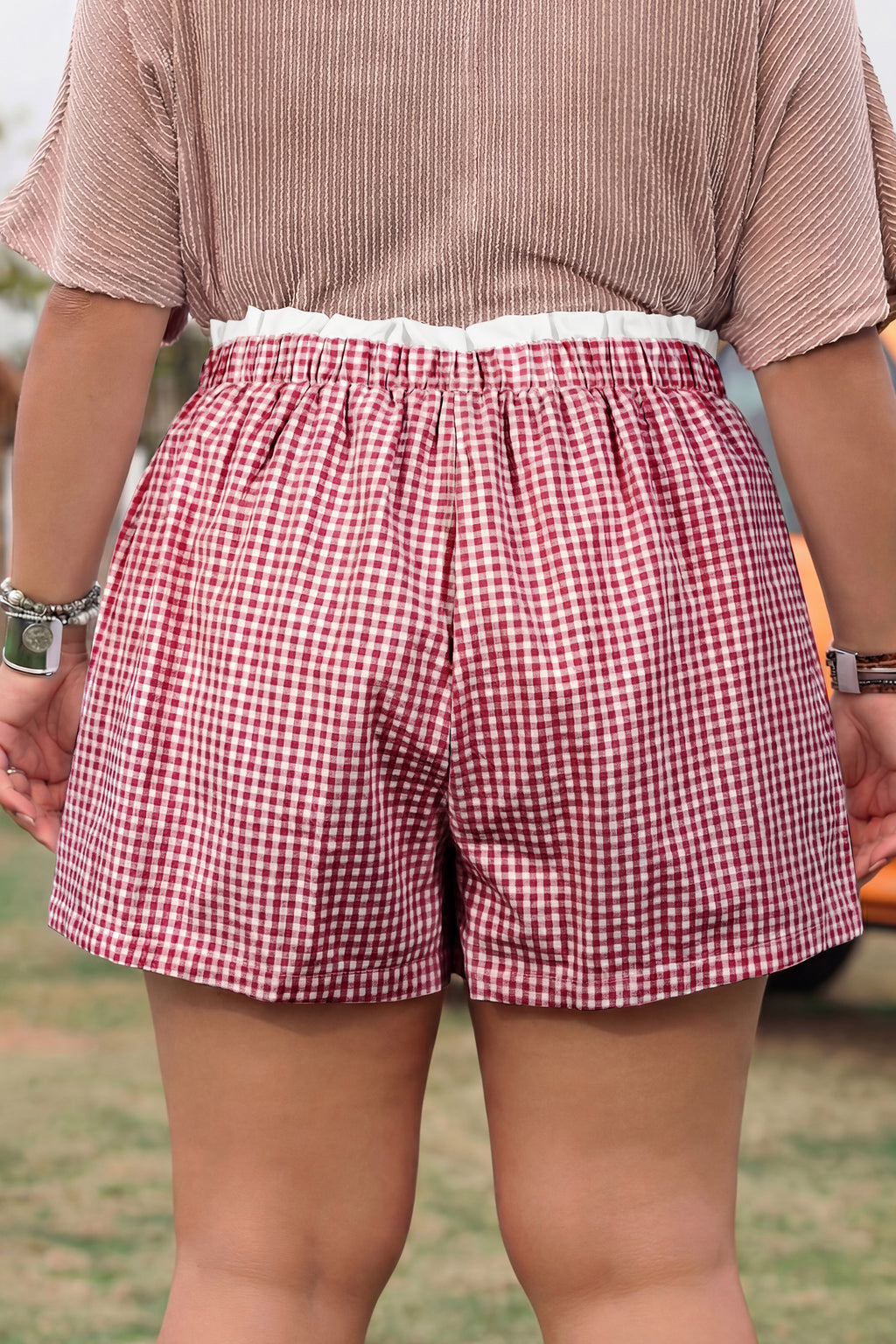 Plus size plaid print shorts with contrast trim from Dear-Lover, made of soft cotton, designed for comfortable plus size bottoms.