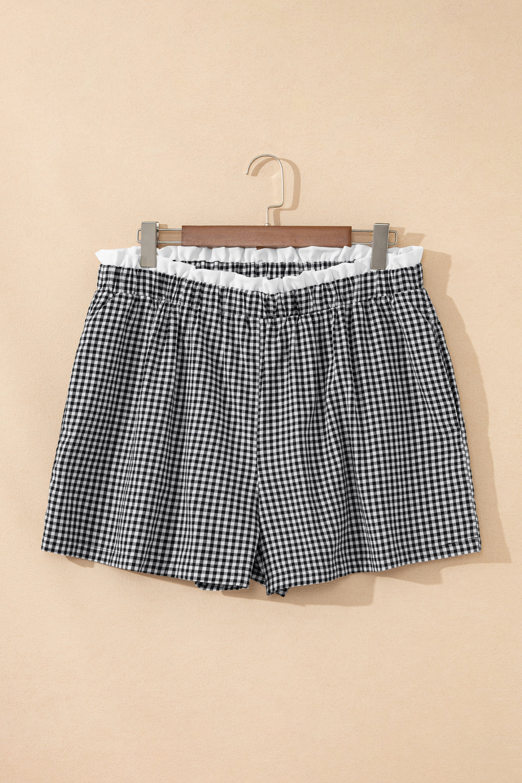 Plus size red plaid print shorts with contrast trim by Dear-Lover, featuring comfortable cotton fabric and stylish design.